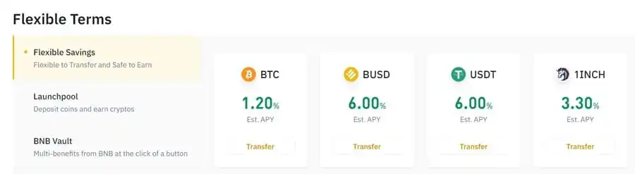 гибкие условия Earn Бинанс