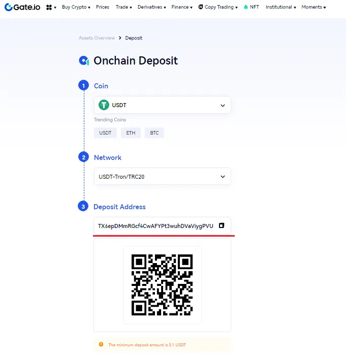 Депозит USDT на Gate.io