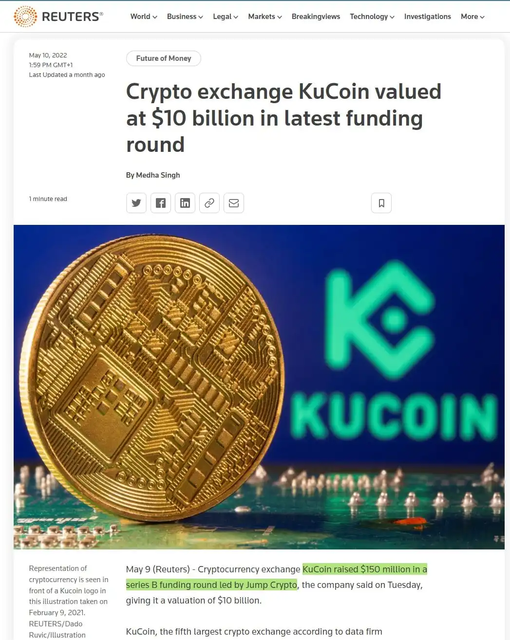 оценка финансирования в Kucoin 10 миллиардов $