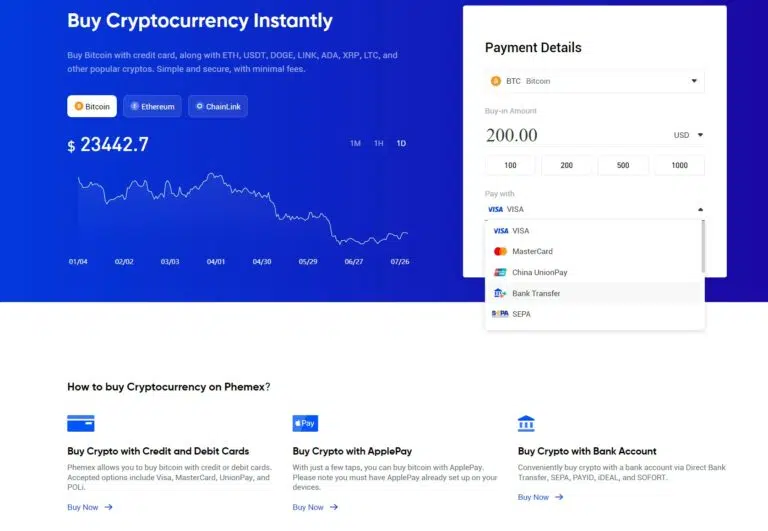 phemex внесение фиата