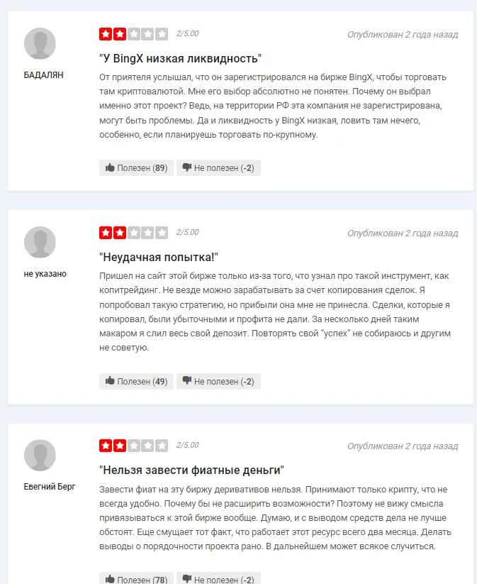 Негативный отзывы о BingX