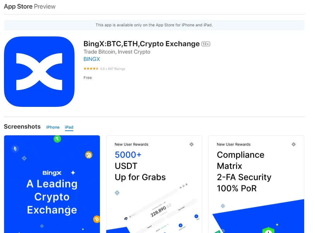 Мобильное приложение Bingx на айфон
