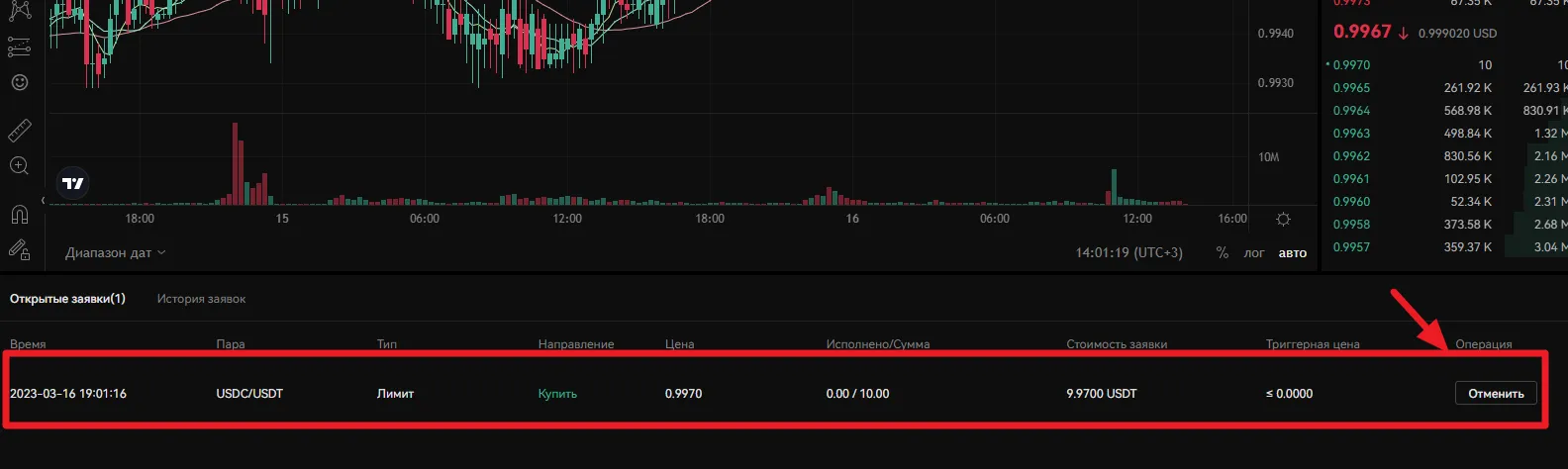 Открытый ордер в BingX