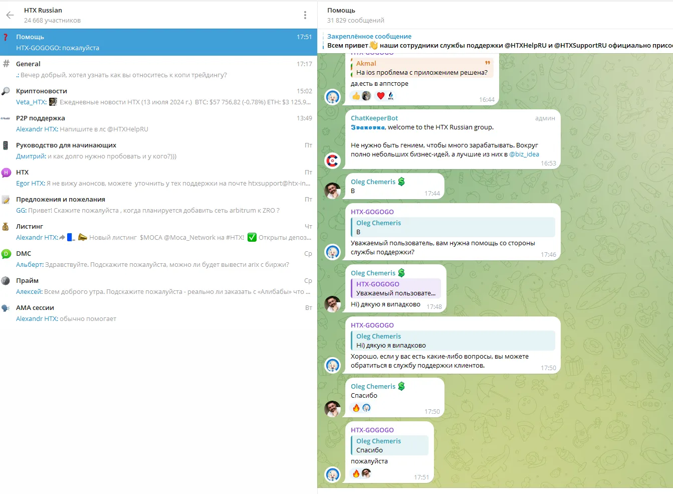 Сообщество в телеграм HTX