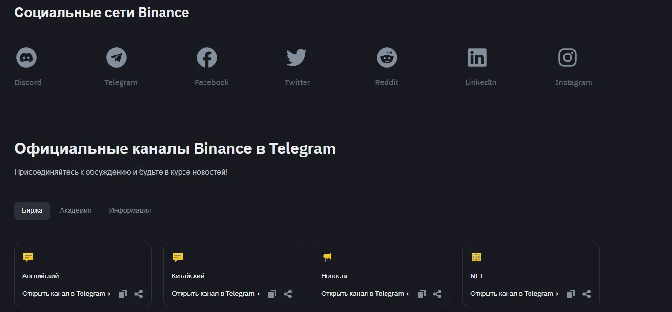 Соцсети Binance